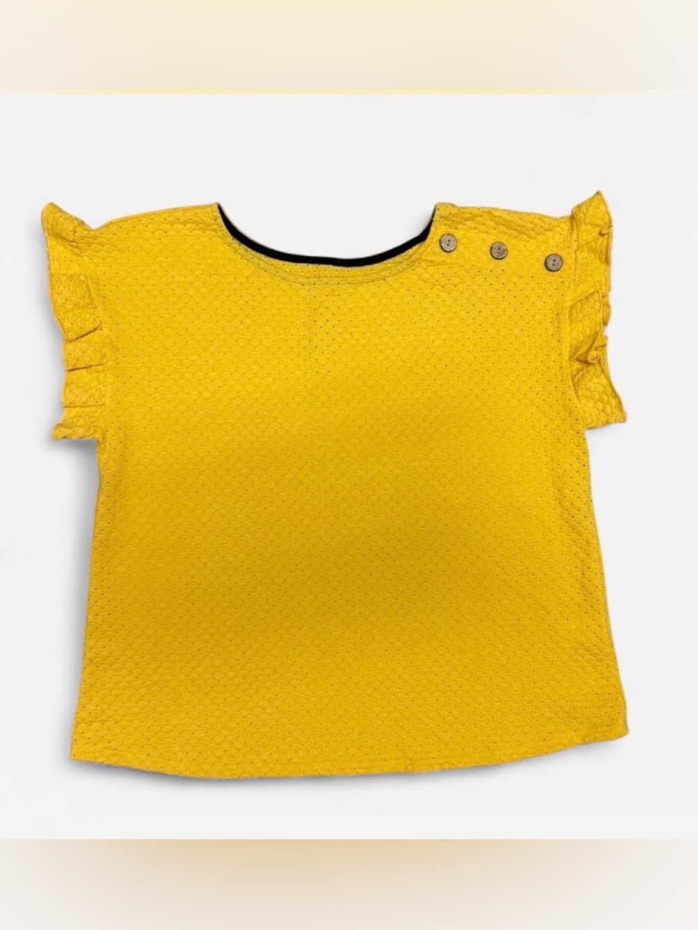 Yellow Eyelet Crop Top Ruffle Sleeves Button Front Women’s Size-M lightweight